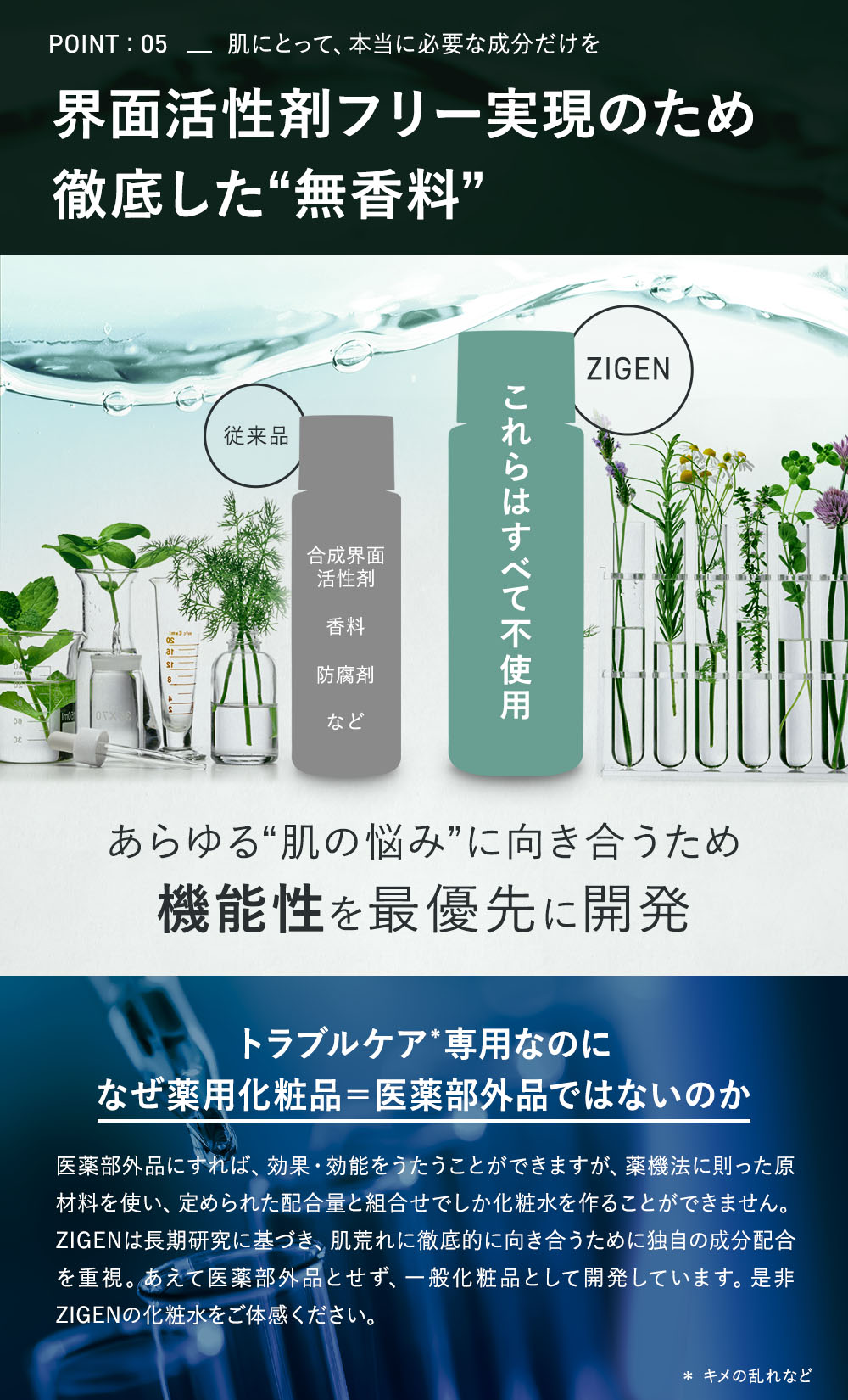 界面活性剤フリー実現のため徹底した無香料