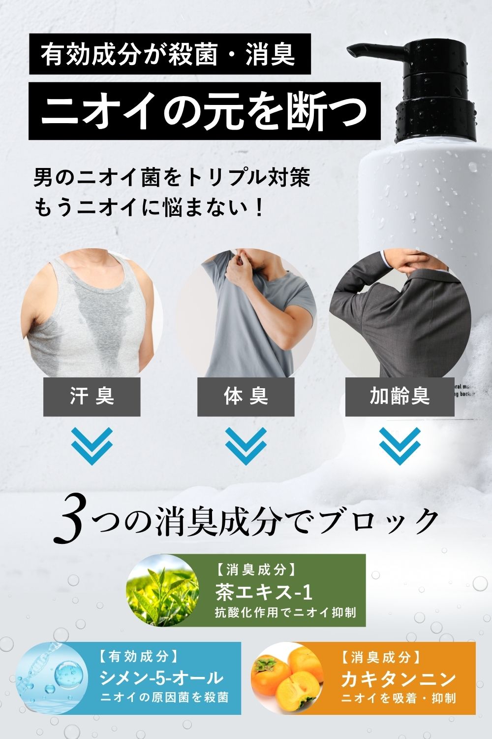 有効成分が殺菌・消臭。ニオイの元を断つ